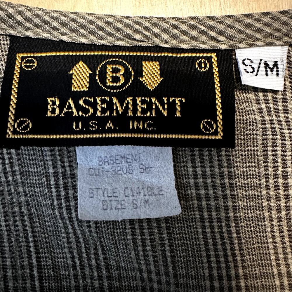 VTG Basement Midi Shift Dress 90s Made in USA Plaid Scoop Neck Black Tan S/M - Picture 3 of 5